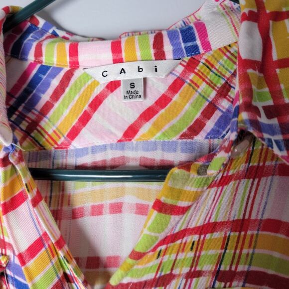 Cabi Plaid Button Up Blouse S Artsy Colorful Dopamine Top Mod Boho Slouchy Soft - Picture 10 of 12